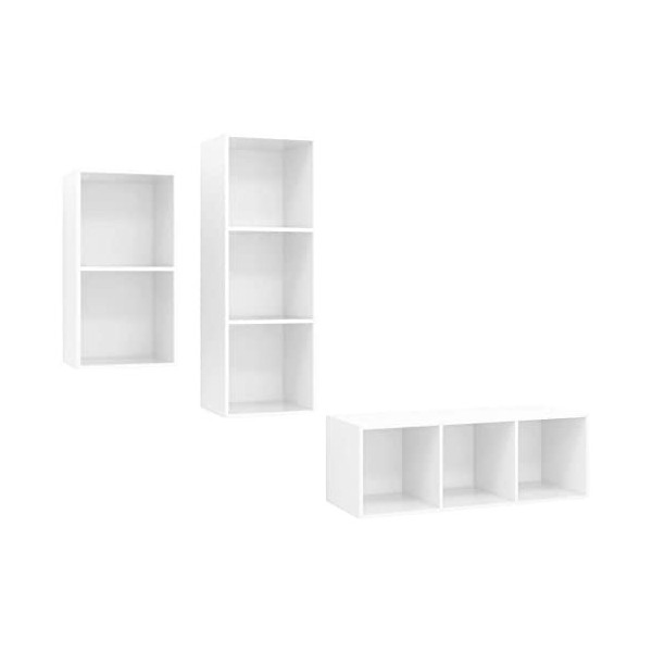 Générique Ensemble de Meuble TV 3 pcs Blanc Brillant Aggloméré,50 KG,3079634, Meubles, Meubles TV