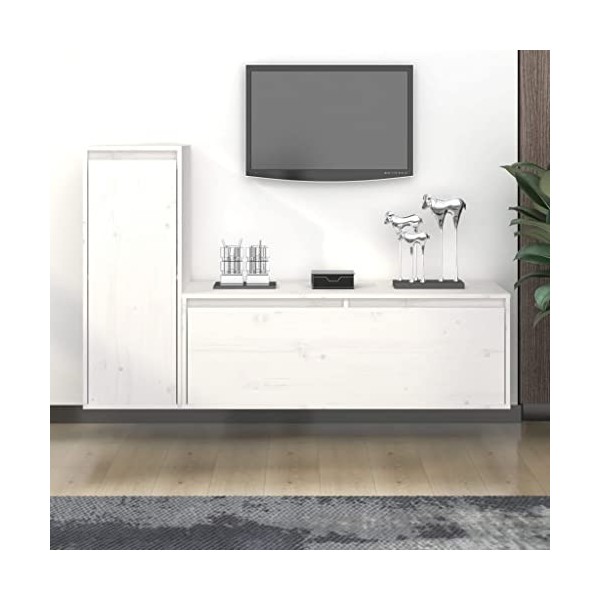Générique Meubles TV 2 pcs Blanc Bois Massif de pin,17.7 KG,3100115, Meubles, Meubles TV