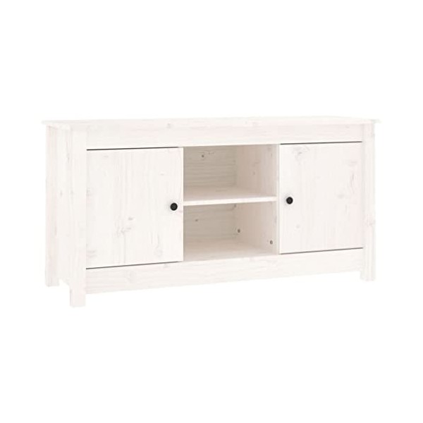 FAMIROSA Meuble TV Blanc 103x36,5x52 cm Bois de pin Massif 13.7KG 