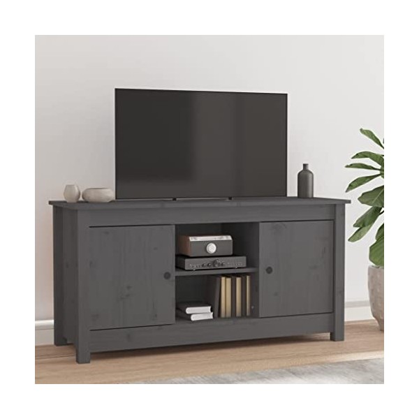 FAMIROSA Meuble TV Gris 103x36,5x52 cm Bois de pin Massif 13.7KG 