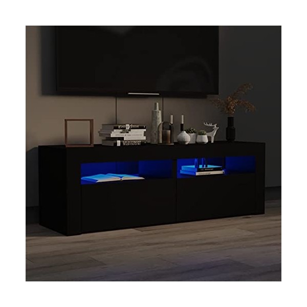 ZEYUAN Meuble TV avec lumières LED Noir 120x35x40 cm,Meuble TV,Meuble TV Moderne,Meuble de Salon