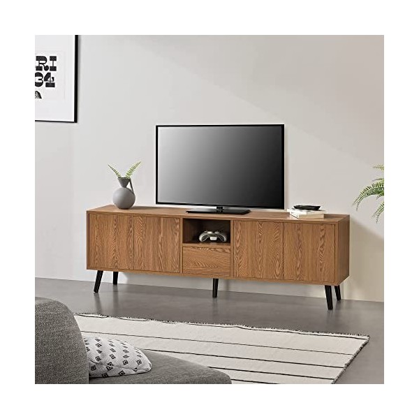 [en.casa] Meuble TV Design à 5 Portes Ouverture Touche-Lâche Support Télé Banc avec Compartiments de Stockage Panneau de Part