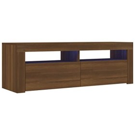 Annlera Meuble TV avec Lumières LED Colorées Chêne Marron 120x35x40 cm Bois dingénierie Moderne Banc TV Maison Salon Grand E