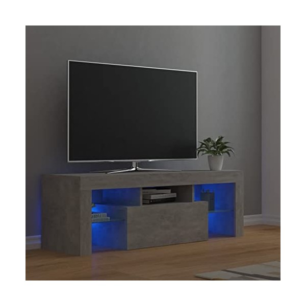 FIRBNUS Meuble TV avec Lumières LED Gris Béton 120x35x40 cm Aggloméré Armoire Média Salon Amplement d’Espace pour Garder et O