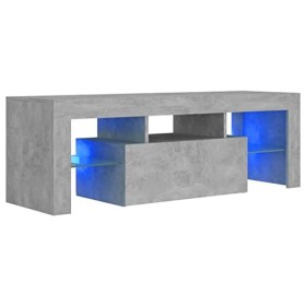 FIRBNUS Meuble TV avec Lumières LED Gris Béton 120x35x40 cm Aggloméré Armoire Média Salon Amplement d’Espace pour Garder et O