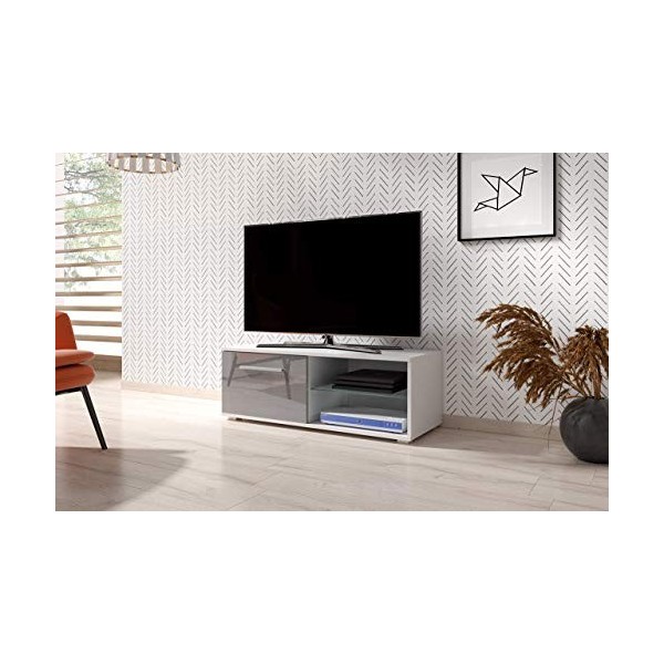 Meuble TV moderniste Punes Noir/Noir Brillant 100 cm