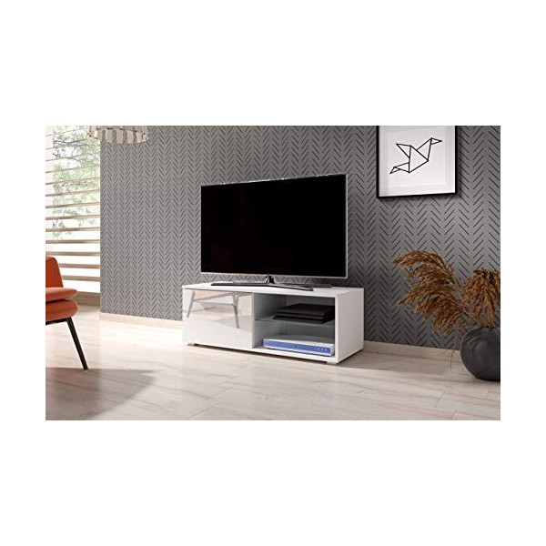 Meuble TV moderniste Punes Noir/Noir Brillant 100 cm