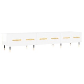 Annlera Meuble TV Blanc Brillant 150x36x30 cm Bois dingénierie Style Calme Banc TV Maison Chambre à Coucher Rangement Spacie