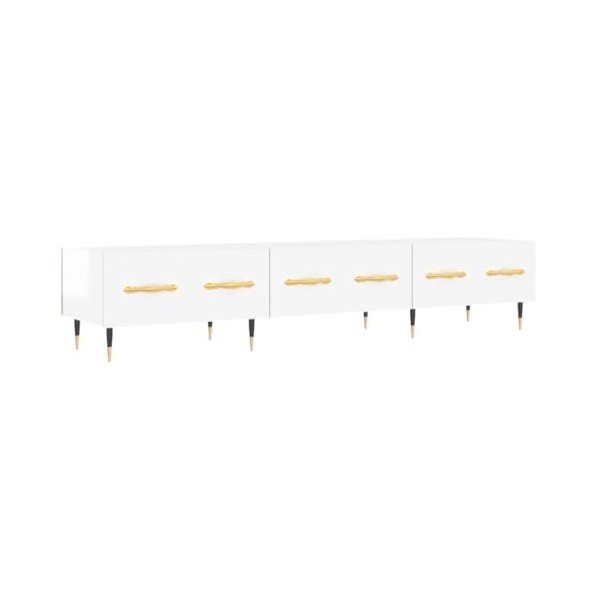 Annlera Meuble TV Blanc Brillant 150x36x30 cm Bois dingénierie Style Calme Banc TV Maison Chambre à Coucher Rangement Spacie