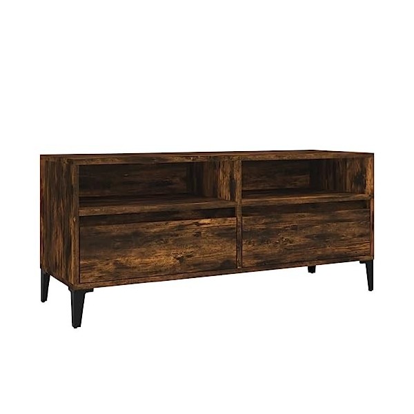 Higsose Meuble TV Chêne Fumé 100x34,5x44,5 cm Bois dingénierie Classique Unité TV Dessus Robuste Unité Multimédia Placer Obj