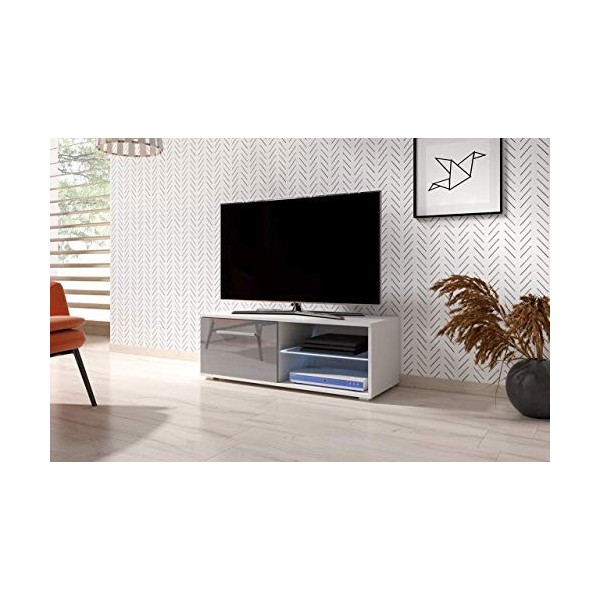 3xEliving Meuble TV moderniste Punes Blanc/Blanc Brillant 100 cm LED