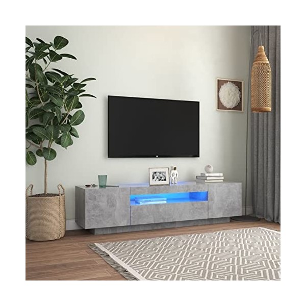 Lechnical Meuble TV, meuble de télévision, buffet multimédia, meuble TV salon, meuble TV avec lumières LED gris ciment 160 x 