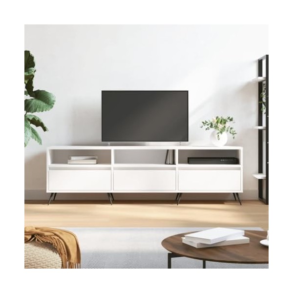 Meuble TV Blanc 150x30x44,5 cm Bois dingénierie - Banc TV, Meuble TV Suspendu, Convient pour Salon ou Chambre
