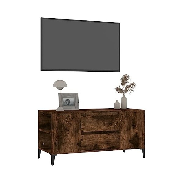 Hovothy Meuble TV Chêne Fumé 102x44,5x50 cm Bois dingénierie Armoire Télévision Décoration Salon Intérieure Dessus Robuste V