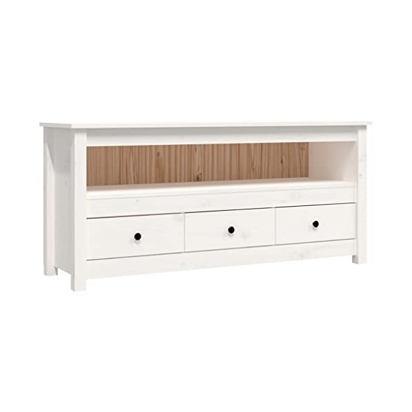 vidaXL Meuble TV Blanc 114x35x52 cm Bois de pin Massif