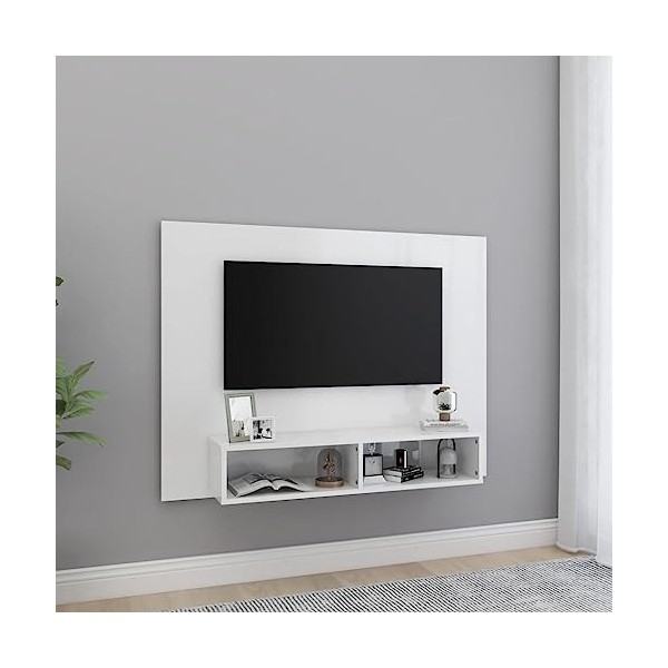 VEEKI Meuble TV, Meuble TV Suspendu, Meuble TV Blanc, Meuble TV Industriel, Meubles de Salon, Salon, Chambre, Cadre en Acier,