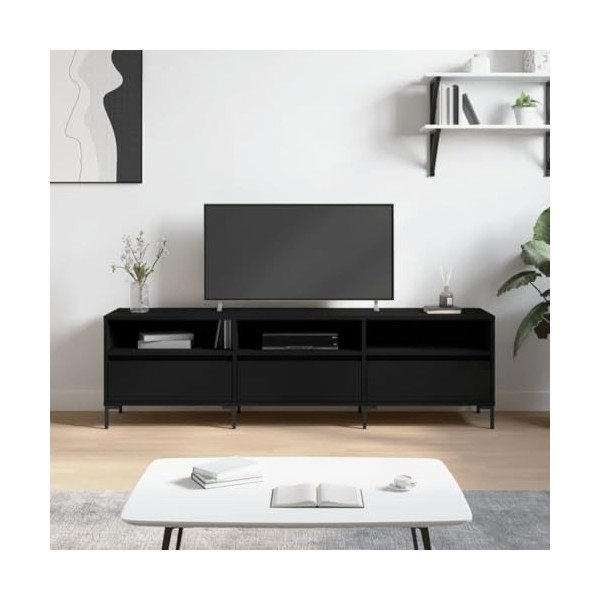 Annlera Meuble TV Noir 150x30x44,5 cm Bois dingénierie Banc TV Maison Chambre à Coucher Plateau Stable Placer Livres Tasses 