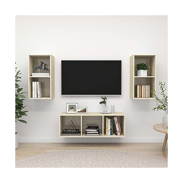 Générique Ensemble de Meuble TV 3 pcs Chêne Sonoma Aggloméré,44.5 KG,3079739, Meubles, Meubles TV