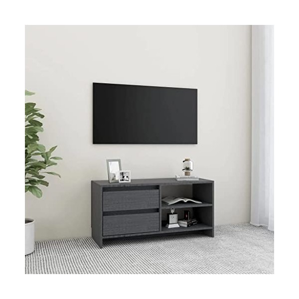 Meuble TV Gris 80x31x39 cm Bois de pin massif
