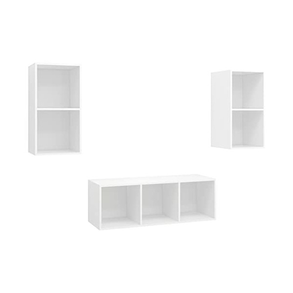 Générique Ensemble de Meuble TV 3 pcs Blanc Aggloméré,44.5 KG,3079736, Meubles, Meubles TV