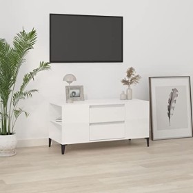 FAMIROSA Meuble TV Blanc Brillant 102x44,5x50 cm Bois dingénierie 28.5KG 