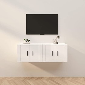 Camerina Meubles TV muraux 2 pcs Blanc Brillant 57x34,5x40 cm,Meuble TV,Table Basse Salon Meuble TV,Table Basse LED Couleurs