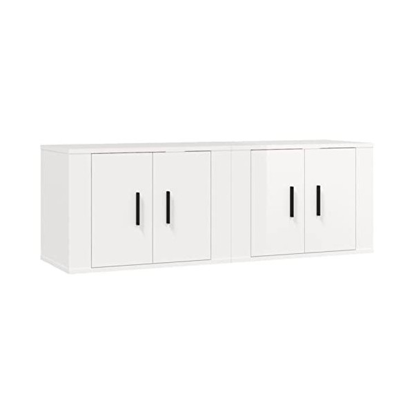 Camerina Meubles TV muraux 2 pcs Blanc Brillant 57x34,5x40 cm,Meuble TV,Table Basse Salon Meuble TV,Table Basse LED Couleurs