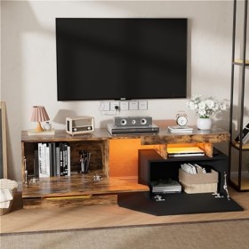 Meuble TV pour Télévision jusquà 65 Pouces Banc TV LED Armoire de Télévision avec ouverture sans poignée 2 volets/portes Meu