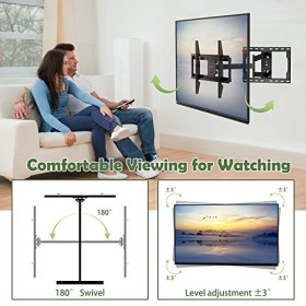 Support Mural pour TV Longue Portée, Pivotant à 180 Degrés avec Bras Articulés de 838mm, Inclinable et Extensible pour Télévi