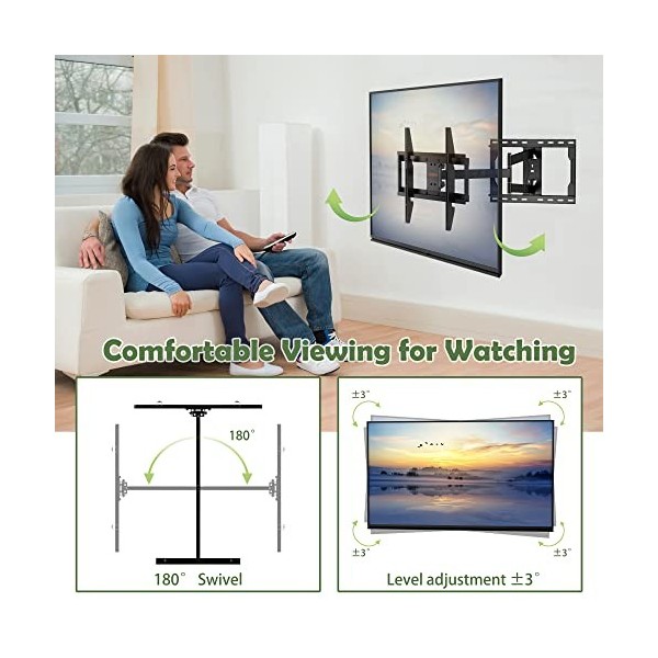 Support Mural pour TV Longue Portée, Pivotant à 180 Degrés avec Bras Articulés de 838mm, Inclinable et Extensible pour Télévi