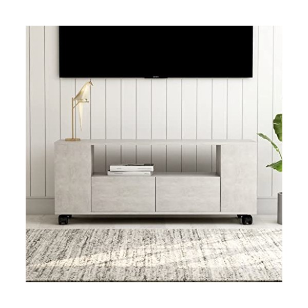 homiuse Meuble TV Gris Béton 120x35x43 cm Aggloméré Bibliothèque Style Classique Support de TV Table TV Meuble Salon Armoire 