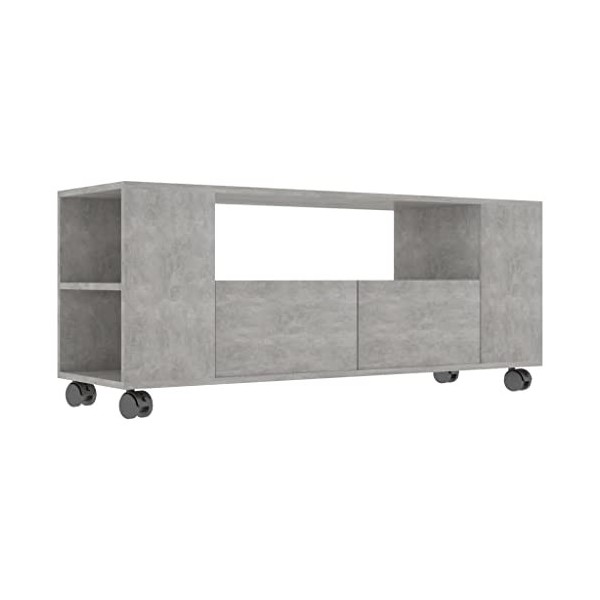 homiuse Meuble TV Gris Béton 120x35x43 cm Aggloméré Bibliothèque Style Classique Support de TV Table TV Meuble Salon Armoire 