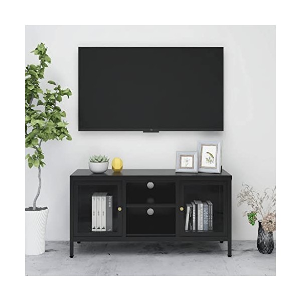 VidaXL Meuble TV Noir 105x35x52 cm Acier et verre