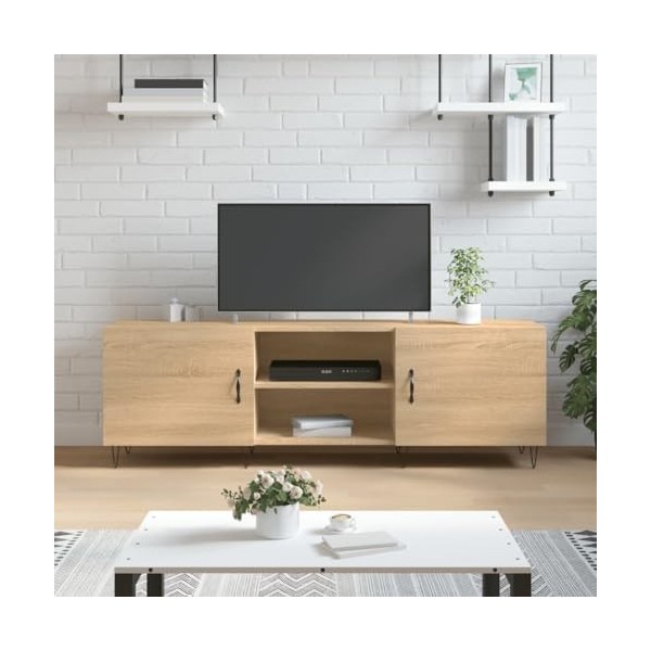 Annlera Meuble TV Chêne Sonoma 150x30x50 cm Bois dingénierie Style Calme Banc TV Maison Chambre à Coucher Rangement Spacieux