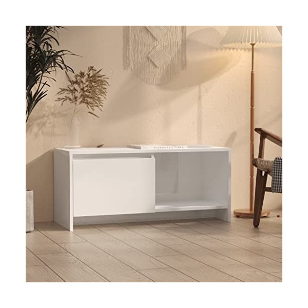 TEKEET Centres de divertissement et meuble TV - Meuble TV blanc brillant 90 x 35 x 40 cm - Bois dingénierie