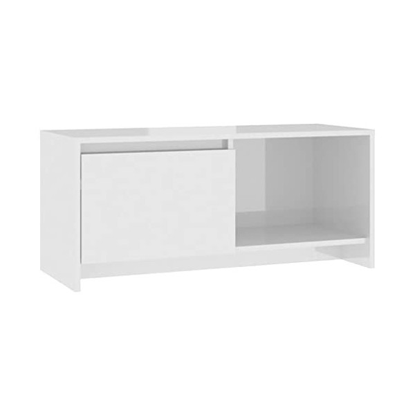 TEKEET Centres de divertissement et meuble TV - Meuble TV blanc brillant 90 x 35 x 40 cm - Bois dingénierie