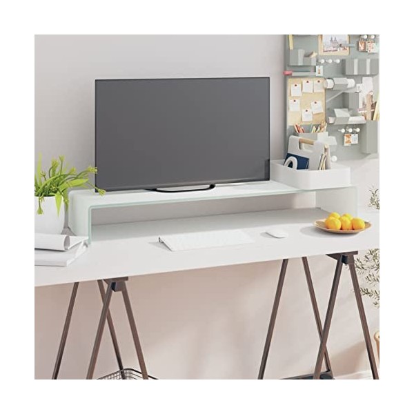 Camerina Meuble TV/Support pour Moniteur 100 x 30 x 13 cm Verre Blanc,Meuble TV,Meuble TV Moderne,Meuble de Salon