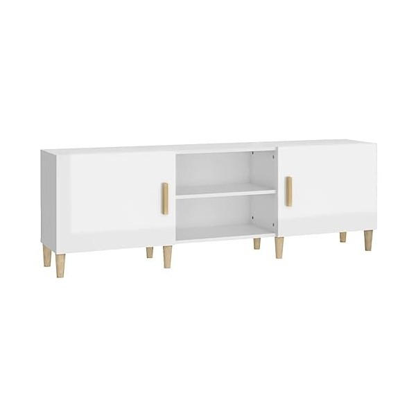 Meuble TV Blanc Brillant 150x30x50 cm Bois dingénierie - Meuble TV de Salon Banc Télé Industriel, Support Rangement Console 