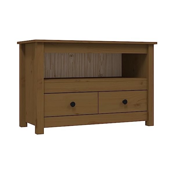 Meuble TV Marron Miel 79x35x52 cm Bois de pin Massif - Meuble TV de Salon Banc Télé Industriel, Support Rangement Console Jeu