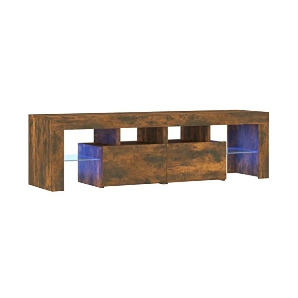 Lechnical Meuble TV moderne, meuble TV pour salon, meuble TV avec lumières LED chêne, fumée, 60 x 38,5 x 48 cm et
