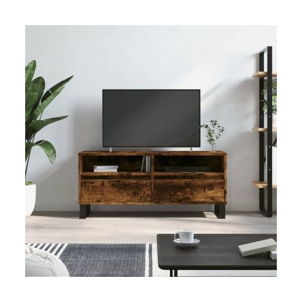 JUNZAI Meuble TV chêne fumé 100x34,5x44,5 cm Bois dingénierie,Meuble TV,Table Basse Couleurs,Table Basse Salon Meuble TV