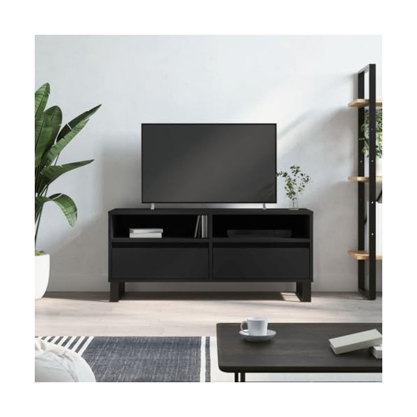 FAMIROSA Meuble TV Noir 100x34,5x44,5 cm Bois dingénierie 22.7KG 