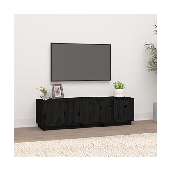 FAMIROSA Meuble TV Noir 140x40x40 cm Bois de pin Massif 17.8KG 