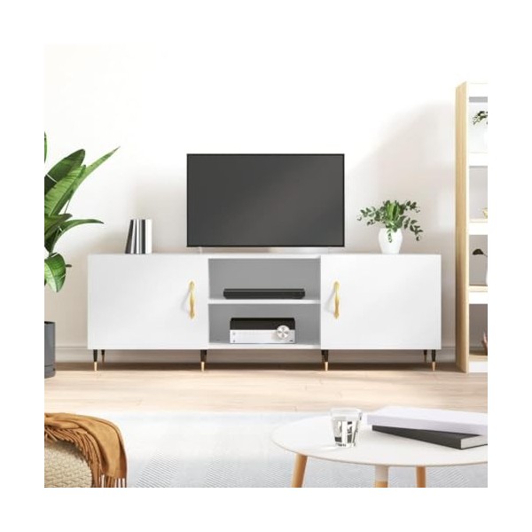 BaraSh Meuble TV Blanc Brillant 150x30x50 cm Bois dingénierie,Meuble TV,Table Basse Salon Meuble TV,Table Basse LED Couleurs