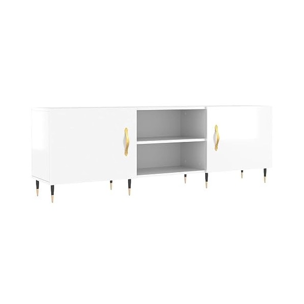 BaraSh Meuble TV Blanc Brillant 150x30x50 cm Bois dingénierie,Meuble TV,Table Basse Salon Meuble TV,Table Basse LED Couleurs