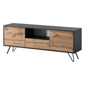 Selsey Ploystea - Meuble TV - 137 cm, Noir/Chêne wotan - Style Moderne