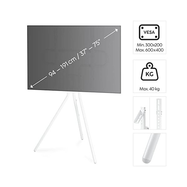 Hama Support TV Design Chevalet pour téléviseur de 37 à 75" - 94 à 191cm Hauteur réglable, Acier laqué, Compact Moderne et C