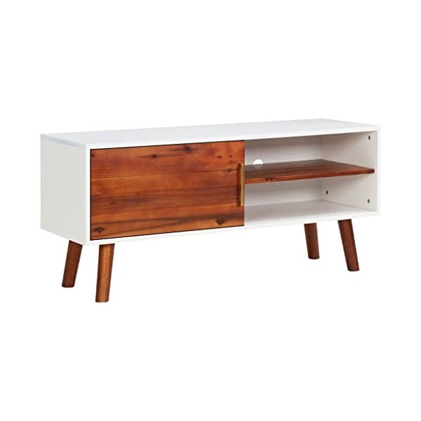 Meuble TV avec 1 Porte | Style Classique | Rangement matériel télé Audio Video Gaming | 110x35x50cm Marron