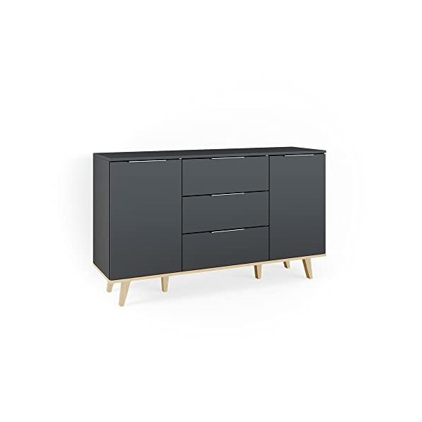 Vicco Meuble TV Neptune, Anthracite/Hêtre, 138 x 49 cm