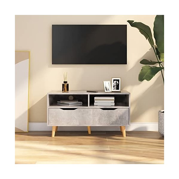 Tidyard Meuble TV Gris béton 90x40x48,5 cm Aggloméré,Meuble TV,Meuble de Salon,pour Salon,Bureau,Divertissement